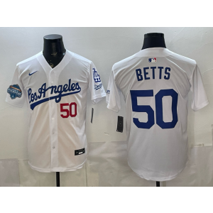 Los Angeles Dodgers 50 Betts White Champion Cool Base Men Jersey