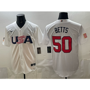 Los Angeles Dodgers 50 Betts White World Cup Cool Base Men Jersey