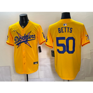 Los Angeles Dodgers 50 Betts Yellow Men Jersey