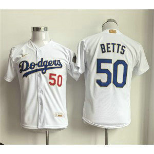 Los Angeles Dodgers 50 Mookie Betts White 2026 Gold Champion Cool Base Youth Jersey