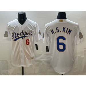Los Angeles Dodgers 6 KIM White Gold World Series Champion Cool Base Men Jersey
