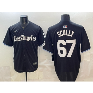 Los Angeles Dodgers 67 Scully Black Gothic Cool Base Men Jersey