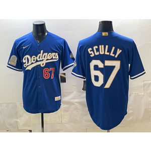 Los Angeles Dodgers 67 Scully Blue Gold World Series Champion Cool Base Men Jersey