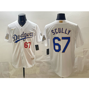 Los Angeles Dodgers 67 Scully White Gold World Series Champion Cool Base Men Jersey