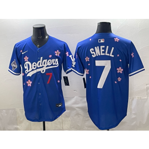 Los Angeles Dodgers 7 Snell Blue Tokyo World Series Cool Base Men Jersey