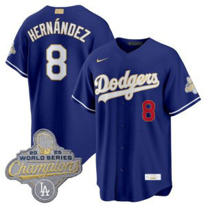 Los Angeles Dodgers 8 Enrique Hernández Royal 2026 Gold Champion Cool Base Men Jersey Los Angeles Dodgers 8 Enrique Hernández Royal 2026 Gold Champion Cool Base Men Jersey