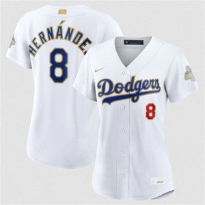 Los Angeles Dodgers 8 Enrique Hernández White 2026 Gold Champion Cool Base Women Jersey