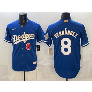 Los Angeles Dodgers 8 Hernandez Blue Gold Champion Cool Base Men Jersey