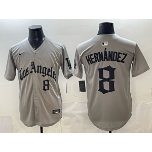 Los Angeles Dodgers 8 Hernandez Grey Gothic Cool Base Men Jersey