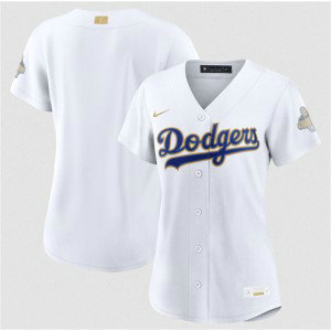 Los Angeles Dodgers Blank White 2026 Gold Champion Cool Base Women Jersey
