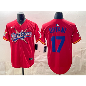 Los Angeles Dodgers x One Piece 17 Ohtani Red Men Jersey Los Angeles Dodgers x One Piece 17 Ohtani Red Men Jersey