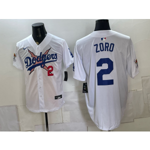 Los Angeles Dodgers x One Piece 2 Zoro White Men Jersey Los Angeles Dodgers x One Piece 2 Zoro White Men Jersey