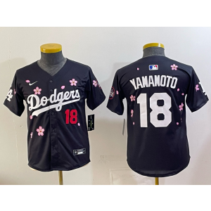 Los Angeles Dodgers18 Yamamoto Black Tokyo Series Cool Base Youth Jersey