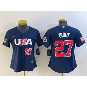 MLB Angels 27 Mike Trout Blue 2023 World Baseball Classic Youth Jersey