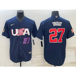 MLB Angels 27 Mike Trout Blue 2023 World Series Men Jersey