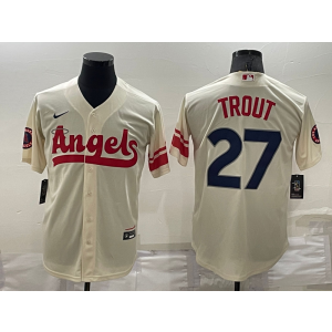 MLB Angels 27 Mike Trout Cream 2021 City Connect Cool Base Men Jersey 1