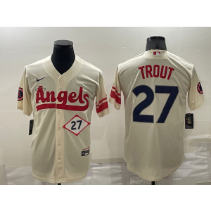 MLB Angels 27 Mike Trout Cream 2021 City Connect Cool Base Men Jersey