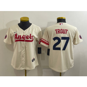 MLB Angels 27 Mike Trout Cream 2021 City Connect Cool Base Women Jersey