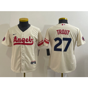 MLB Angels 27 Mike Trout Cream 2021 City Connect Cool Base Youth Jersey