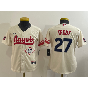 MLB Angels 27 Mike Trout Cream 2021 City Connect Nike Cool Base Youth Jersey