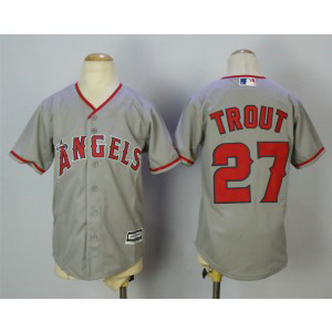 MLB Angels 27 Mike Trout Gray Cool Base Youth Jersey