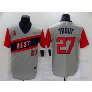 MLB Angels 27 Mike Trout Grey Nike Cool Base Men Jersey