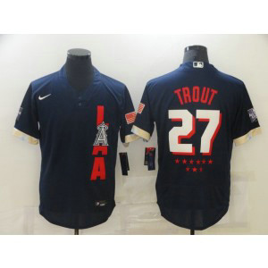 MLB Angels 27 Mike Trout Navy 2021 All-Star Flexbase Men Jersey