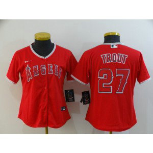 MLB Angels 27 Mike Trout Red 2020 Nike Cool Base Women Jersey(Run Small)