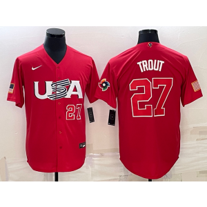 MLB Angels 27 Mike Trout Red 2023 World Series Men Jersey