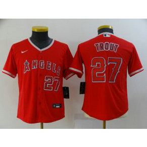 MLB Angels 27 Mike Trout Red Nike Cool Base Youth Jersey