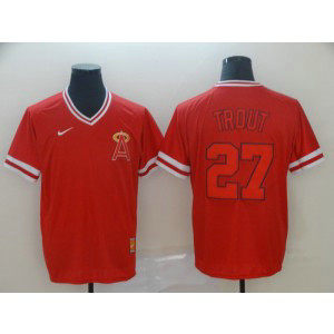 MLB Angels 27 Mike Trout Red Nike Cooperstown Collection Legend V-Neck Men Jersey