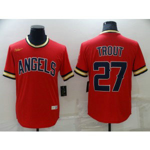 MLB Angels 27 Mike Trout Red Throwback Men Jersey