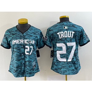 MLB Angels 27 Mike Trout Teal 2023 All-Star Nike Cool Base Women Jersey(Run Small)