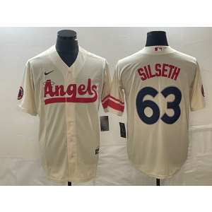 MLB Angels 63 Chase Silseth Cream 2021 City Connect Nike Cool Base Men Jersey