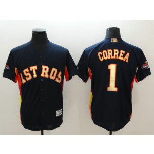 MLB Astros 1 Carlos Correa Navy 2018 Gold Program Cool Base Men Jersey