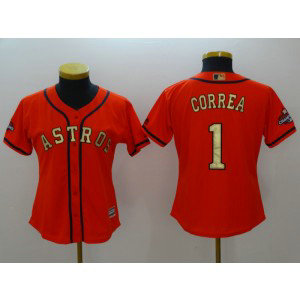 MLB Astros 1 Carlos Correa Orange 2018 Gold Program Cool Base Women Jersey