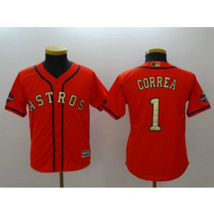 MLB Astros 1 Carlos Correa Orange 2018 Gold Program Cool Base Youth Jersey