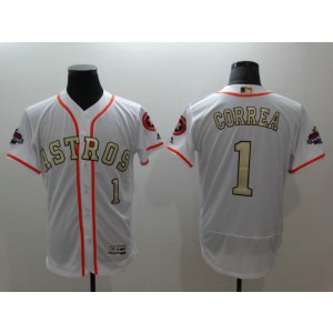 MLB Astros 1 Carlos Correa White 2018 Gold Program Flexbase Men Jersey