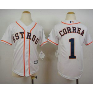 MLB Astros 1 Carlos Correa White Cool Base Youth Jersey