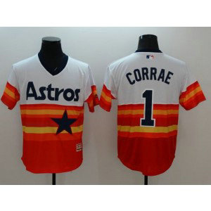 MLB Astros 1 Carlos Correa White Orange Flexbase Cooperstown Men Jersey