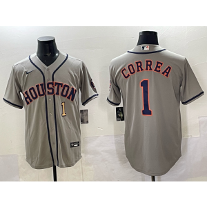 MLB Astros 1 Correa Grey Nike Cool Base Men Jersey