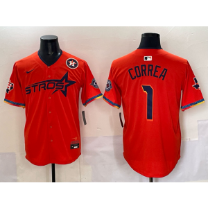 MLB Astros 1 Correa Orange Nike Cool Base Men Jersey