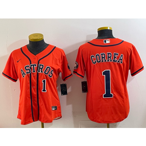 MLB Astros 1 Correa Orange Nike Cool Base Women Jersey