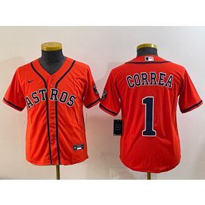 MLB Astros 1 Correa Orange Nike Cool Base Youth Jersey 1