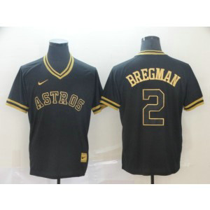 MLB Astros 2 Alex Bregman Black Gold Nike Cooperstown Legend V Neck Men Jersey