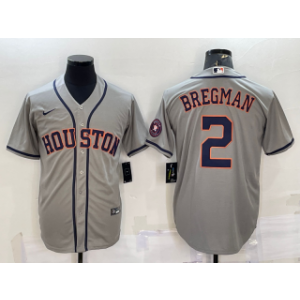 MLB Astros 2 Alex Bregman Grey With Patch Nike Cool Base Men Jersey