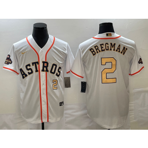 MLB Astros 2 Alex Bregman White 2023 Gold Collection With World Serise Champions Patch Cool Base Men Jersey