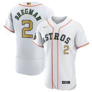 MLB Astros 2 Alex Bregman White 2023 Gold Collection With World Serise Champions Patch Flexbase Men Jersey