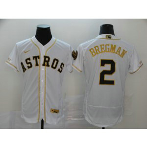 MLB Astros 2 Alex Bregman White Gold 2020 Nike Flexbase Men Jersey