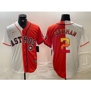 MLB Astros 2 BREGMAN White Orange Split Nike Cool Base Men Jersey